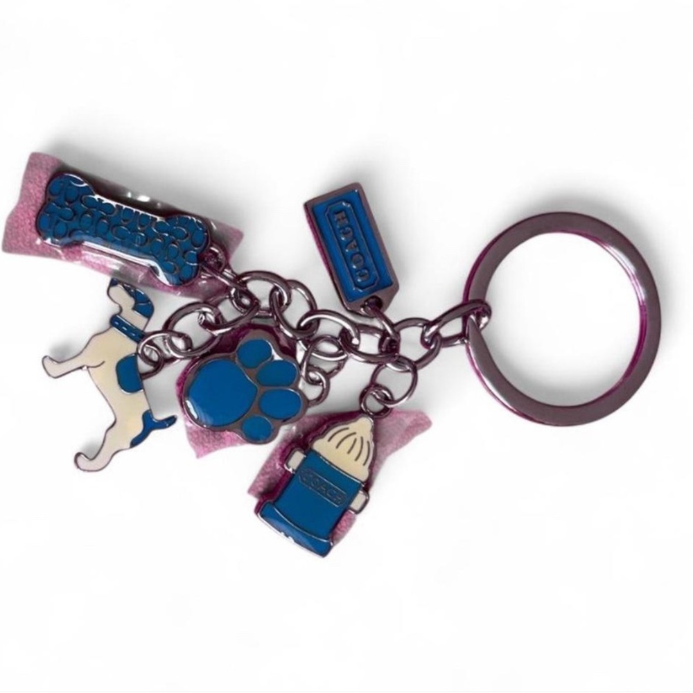 Coach Blue and Silver Dog Charm Keychain